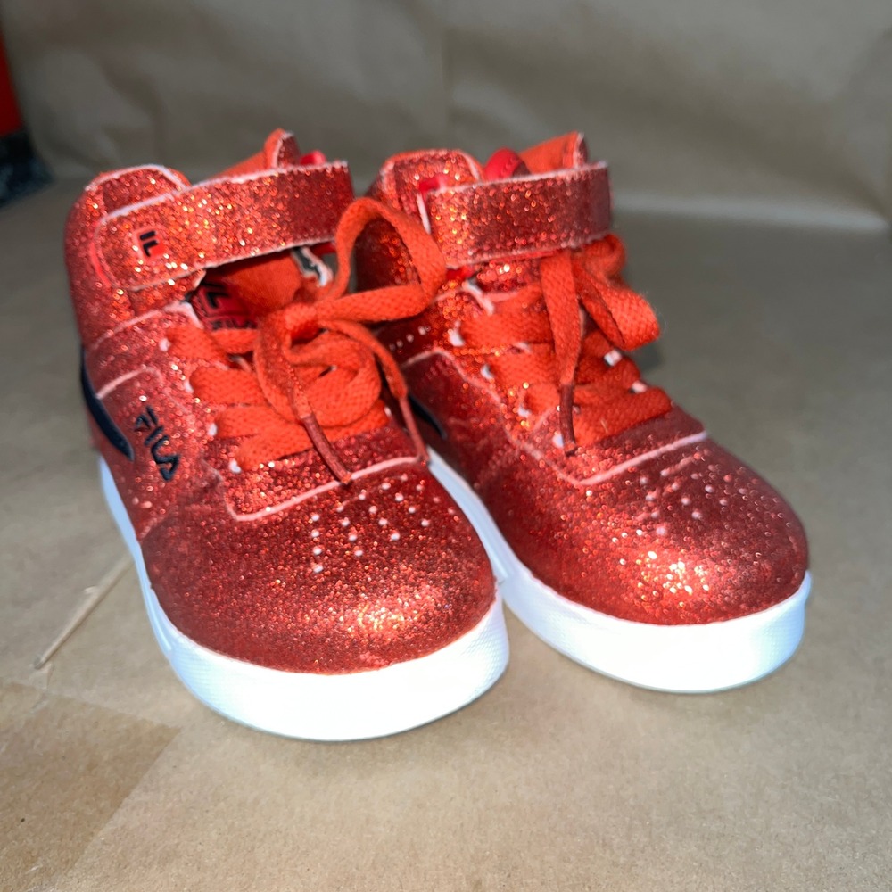 Fila Toddler Girls High Top Sneakers Size 8 Red Glitter Sparkle Lace Up Strap‎